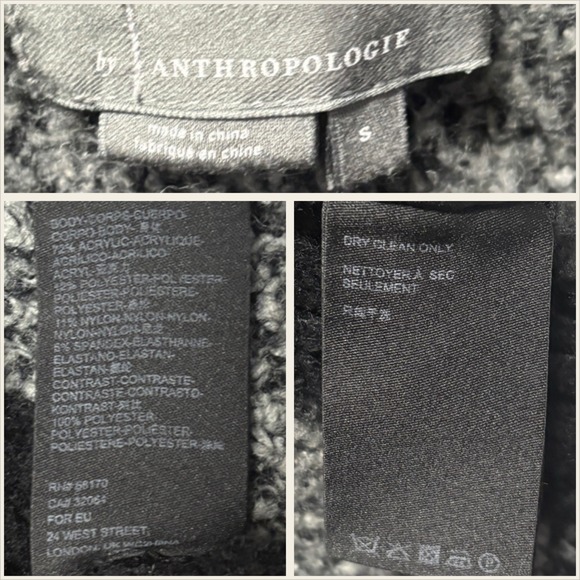 Anthropologie Textured Knit Collar Coat Black Grey Small - Picture 10 of 10